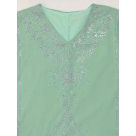 Elegant Floral Printed 1pc Long Sleeve Abaya - Polyester Chiffon Summer Robe with Rhinestone Embellishments and Belt for Middle Eastern Women