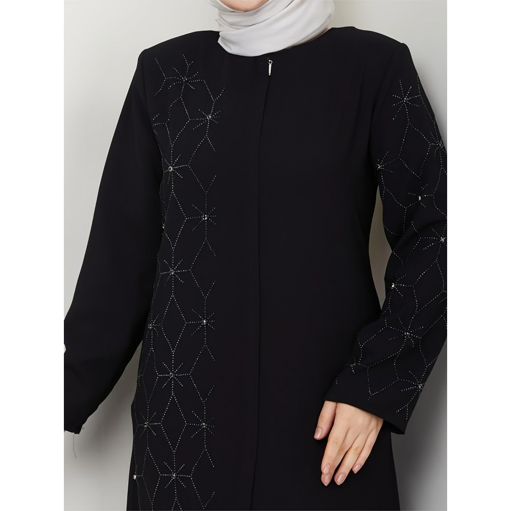 Middle Eastern Muslim Solid Color Elegant Rhinestone Abaya 8325