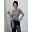 [Casual Striped T-Shirt] Polyester Women's Casual Striped T-Shirt with Tie-Front Detail | Black & White Vertical Stripes, Long Sleeve, Round Neck, Perfect for Spring/Fall, Everyday Fashion, Casual Wear