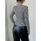 [Casual Striped T-Shirt] Polyester Women's Casual Striped T-Shirt with Tie-Front Detail | Black & White Vertical Stripes, Long Sleeve, Round Neck, Perfect for Spring/Fall, Everyday Fashion, Casual Wear