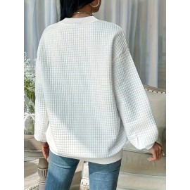 Christmas Trucks Letter Print Sweatshirt for Women - Casual Waffle Knit Long Sleeve Pullover - Soft, Breathable, Comfortable Fall/Winter Design - Merry Christmas Casual Wear