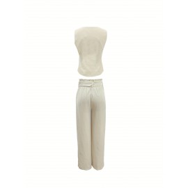 Summer Casual Commuting Stylish Sleeveless Vest And Long Pants Outfit