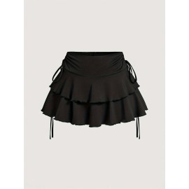 [Casual Off-Shoulder Top] Off-Shoulder Trumpet Sleeve Women's Casual Top with Ruffle Hem Skirt Set